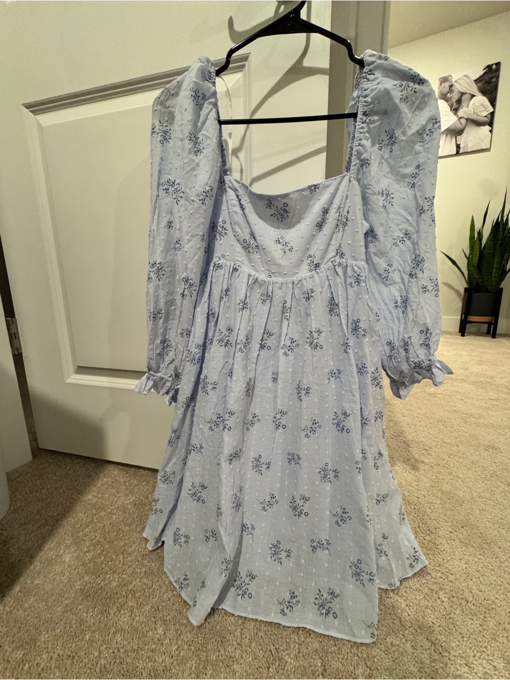 Lulus Light Blue Floral Puff Sleeve Dress